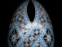 Blue Geometric Ukrainian Easter Egg Pysanky By So Jeo : Pysanky pysanka geometric ukrainian easter egg batik art geometric flowers geometry precision art batik